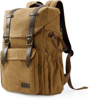 BAGSMART Camera Backpack, DSLR Camera Bag, Waterproof Camera Bag Backpack for Photographers, Fit up to 15" Laptop with Rain Cover and Tripod Holder, Khaki