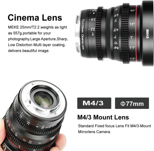 Meike 25mm T2.2 Manual Focus Prime Mini Cinema Lens for Micro Four Thirds MFT M43 Mount Cameras - Image 4