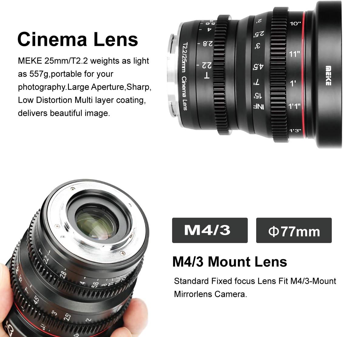 Meike 25mm T2.2 Manual Focus Prime Mini Cinema Lens for Micro Four Thirds MFT M43 Mount Cameras - Image 4