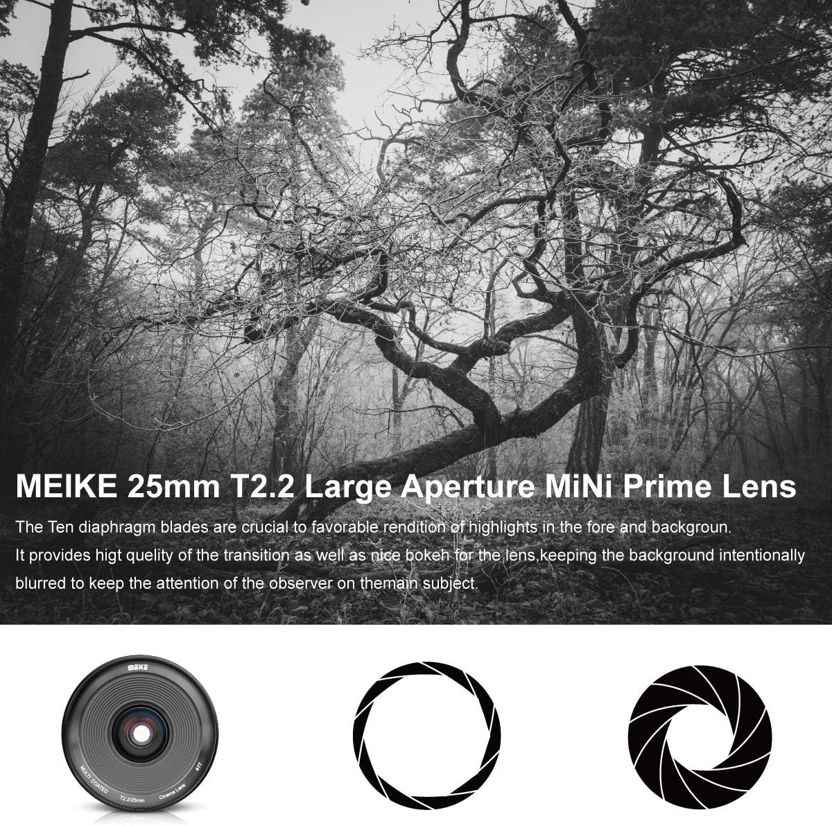 Meike 25mm T2.2 Manual Focus Prime Mini Cinema Lens for Micro Four Thirds MFT M43 Mount Cameras - Image 5